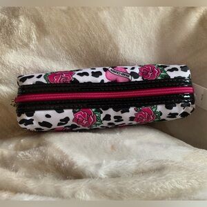 Hard Candy Black and Pink Cow Print Cosmetic Bag with Roses Brand New With tag